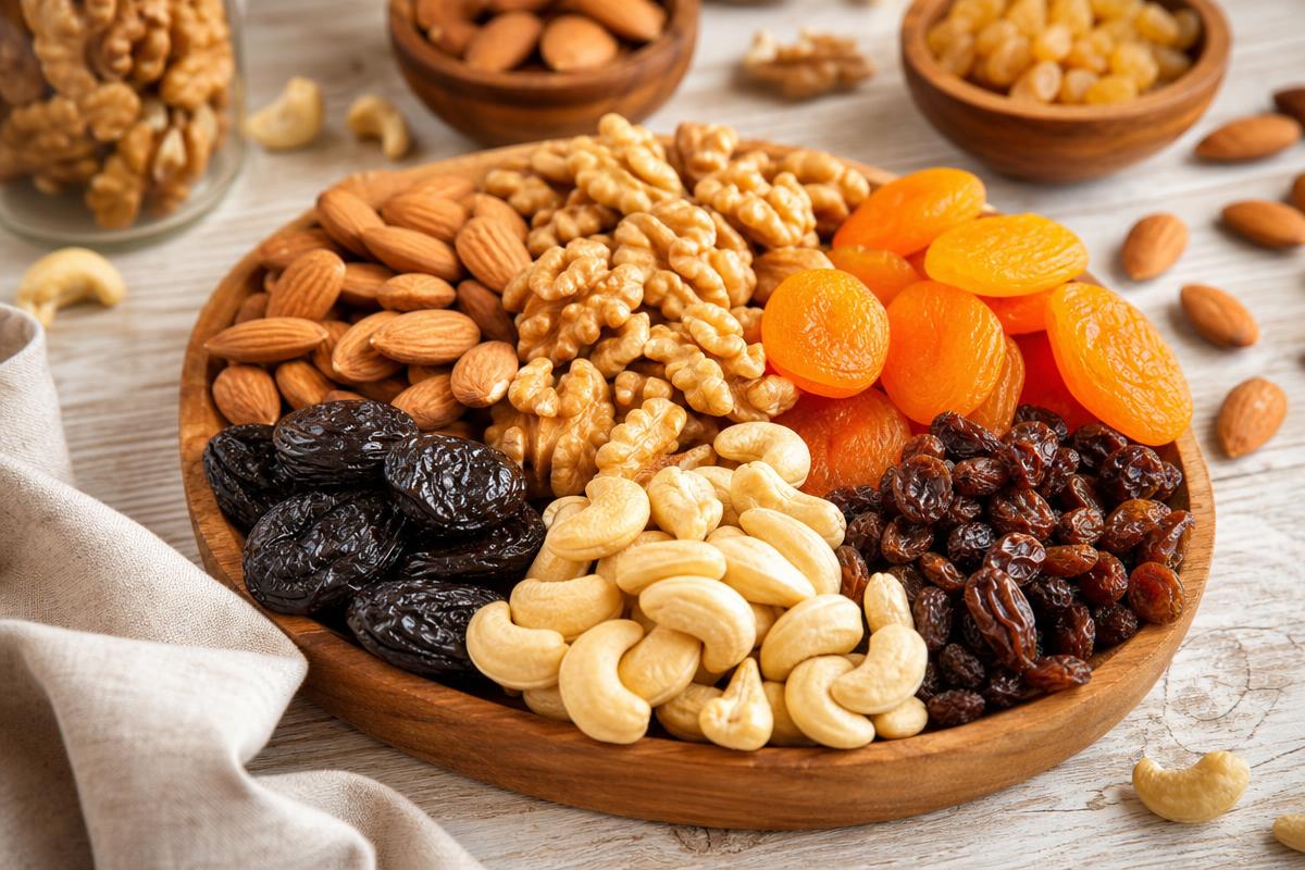 Frutas secas e castanhas: amêndoas, pistache e nozes